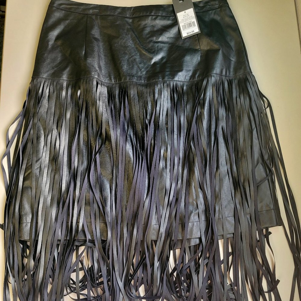 Mossimo Black Fringe Faux Leather Skirt